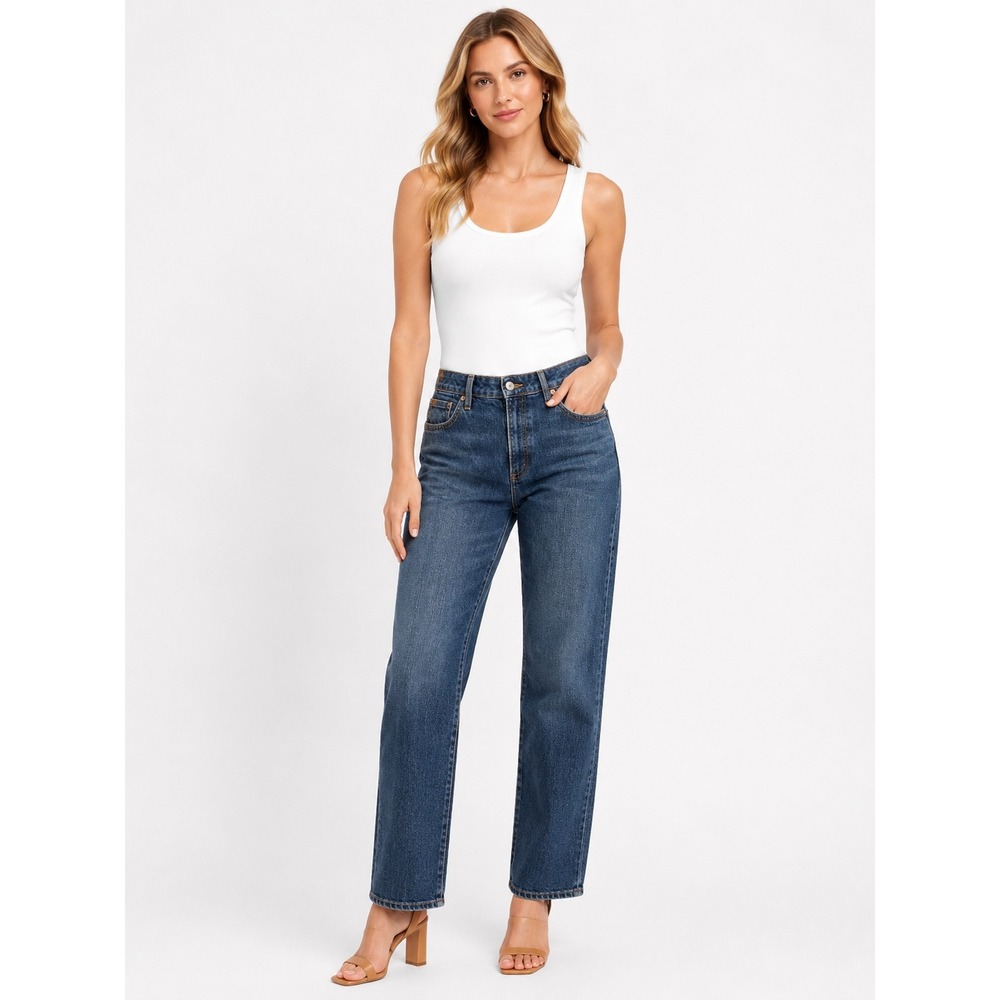 Wrangler Aura Women Medium Wash Straight Leg Jeans Mid Rise Denim Blue